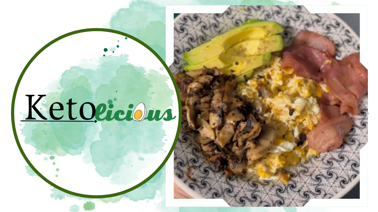 Beakfast/Brunch: Scrambled eggs, bacon, salted mushrooms and some avocado