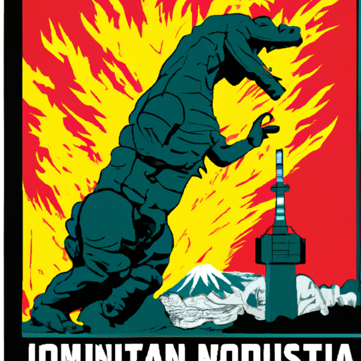godzilla emerging from nuclear explosion japanese imperial propaganda poster