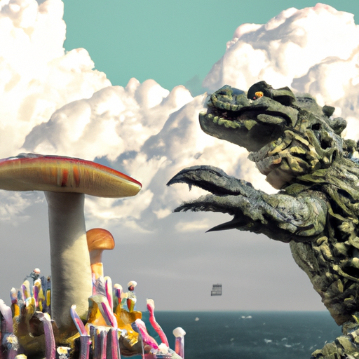 godzilla fighting the kraken during an intense military battle with a nuclear bomb mushroom cloud in the background, realistic photgraph