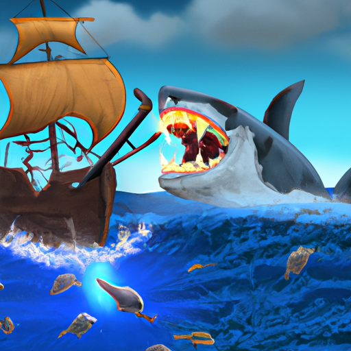 Megalodon eating a pirate ship