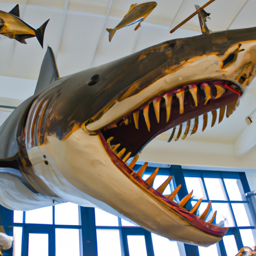 Megalodon shark skeleton in a museum