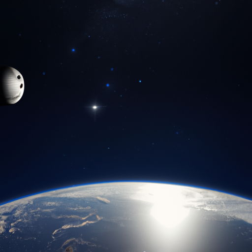 picture of the earth, the moon and the stars from a spaceship in outerspace