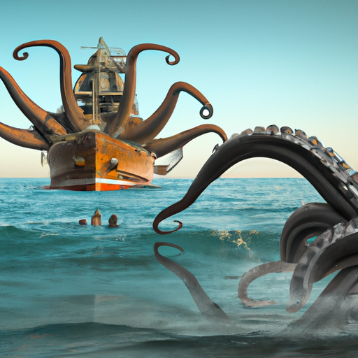 ther kraken pulling a big ship under water