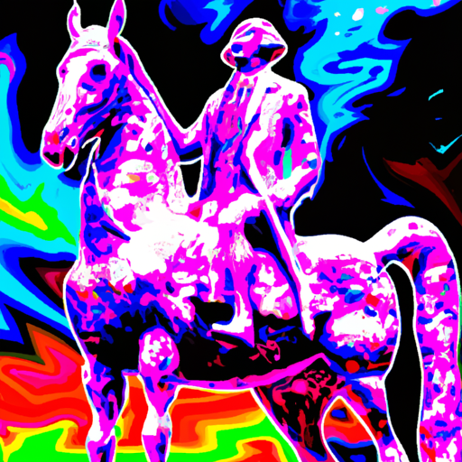 realistic psychedelic impression of George Washington riding a unicorn