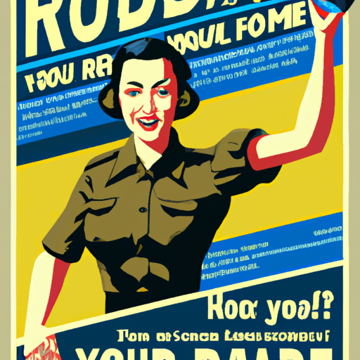 Propaganda poster in the style of WWII era