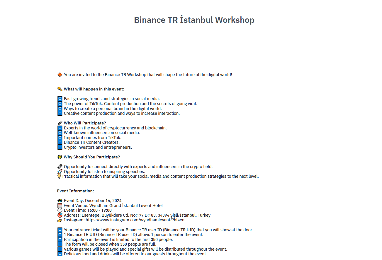Request for support for Binance event