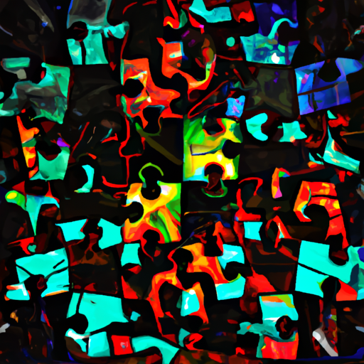 Abstract cryptography puzzle, dark and angular cubism with flash