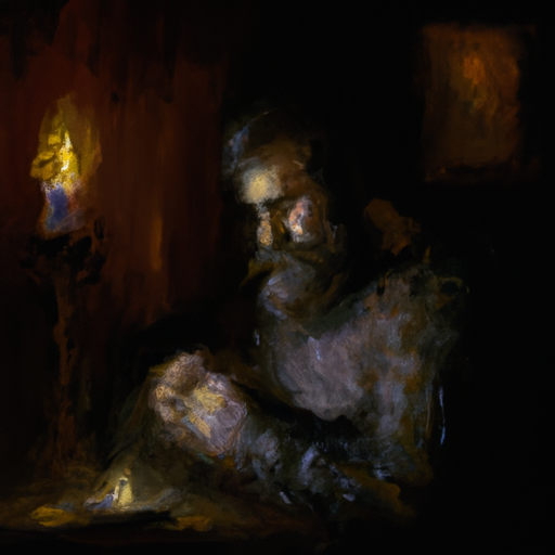 Impressionistic painting of a bearded man wrapping a scytale to 
