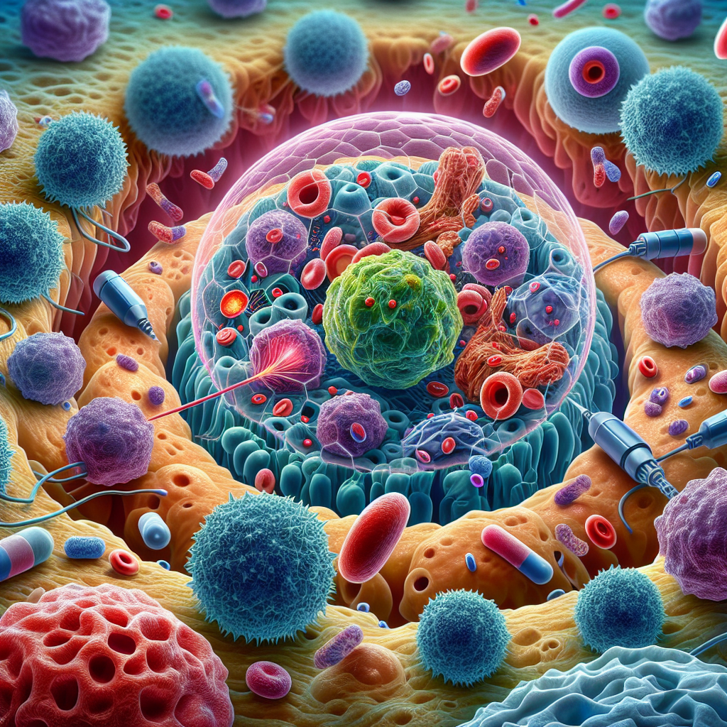 Textbook illustration of immune cells fighting cancer