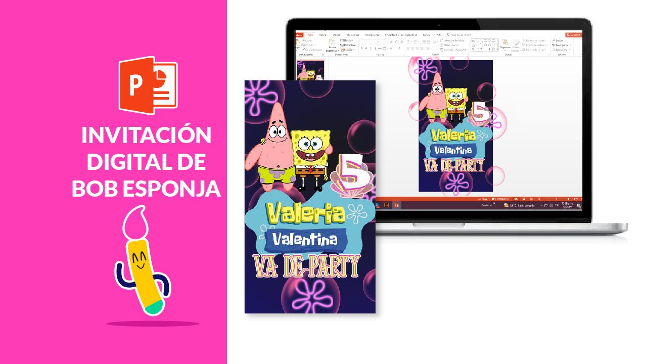 Invitación digital con tema de Bob Esponja en Power Point
