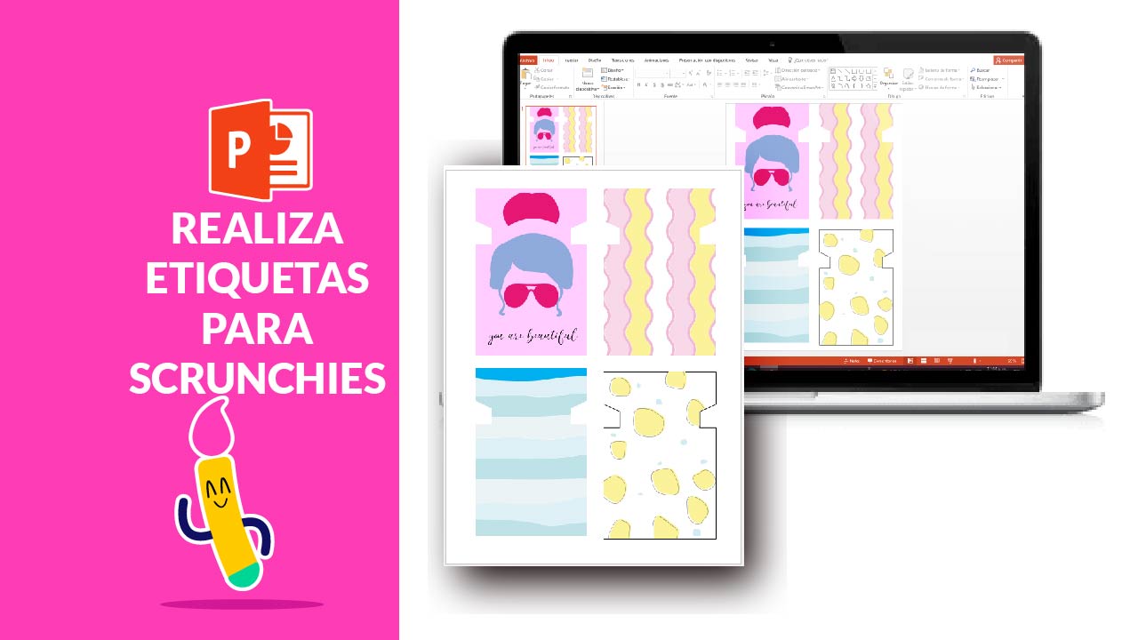 Etiquetas para scrunchies que puedes editar en Power Point