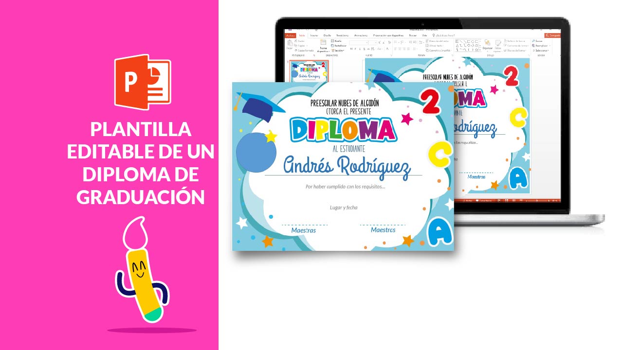 Haz un diploma de graduación de preescolar en Power Point