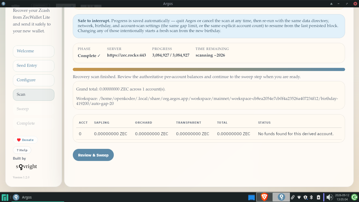 Прогресс полного Sprout-сканирования в Argos. Screenshot_2026-09-12_14-05-10