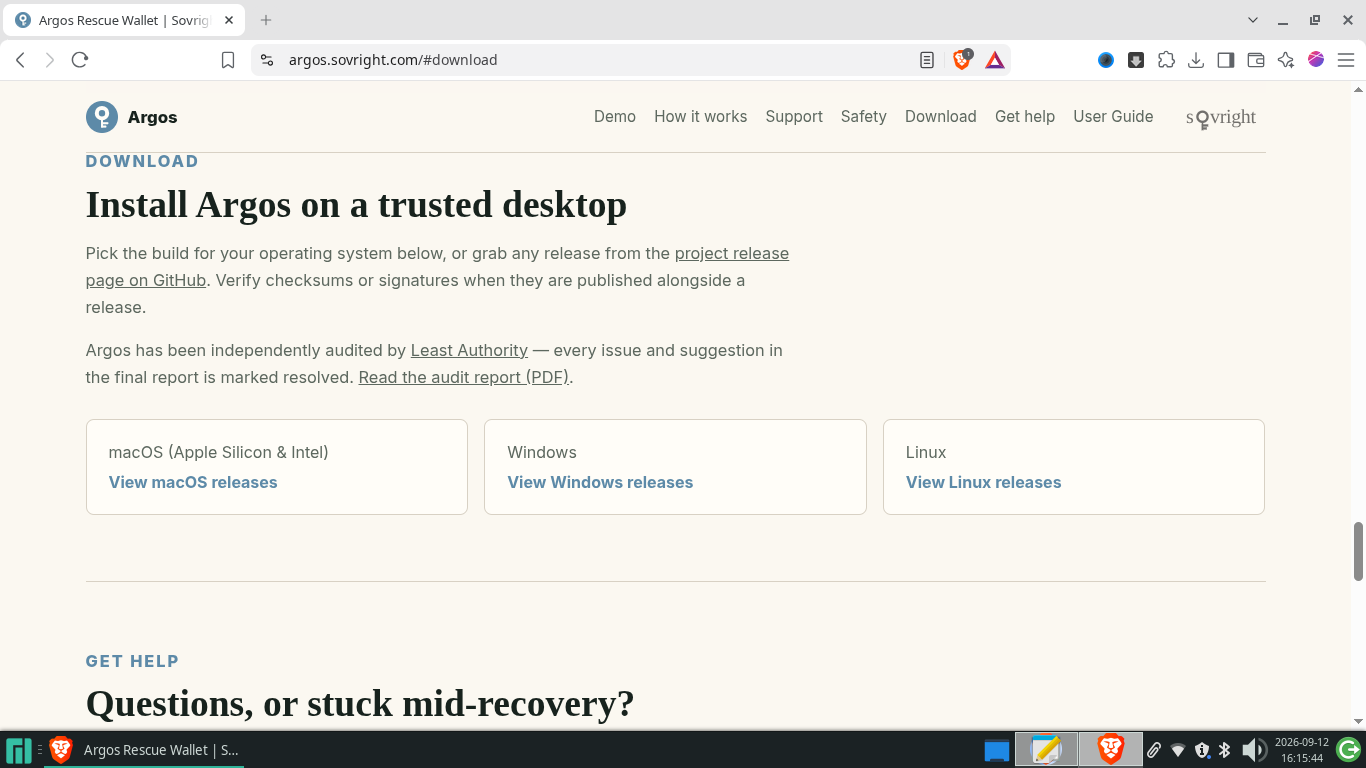 Страница скачивания Argos со сборками macOS, Windows и Linux. Screenshot_2026-09-12_16-15-48
