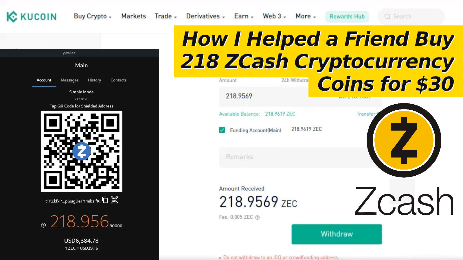 Как я помог другу купить 218 монет криптовалюты #ZCash по 30$ на бирже KuCoin [24.06.2023]