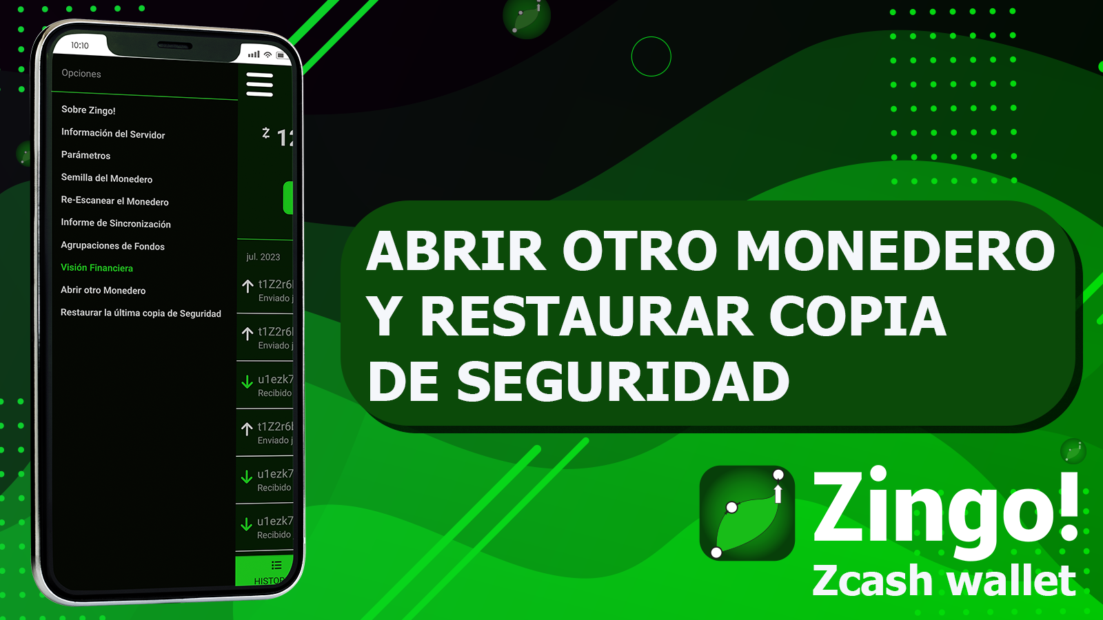 Abrir otro monedero y Restaurar copia de seguridad