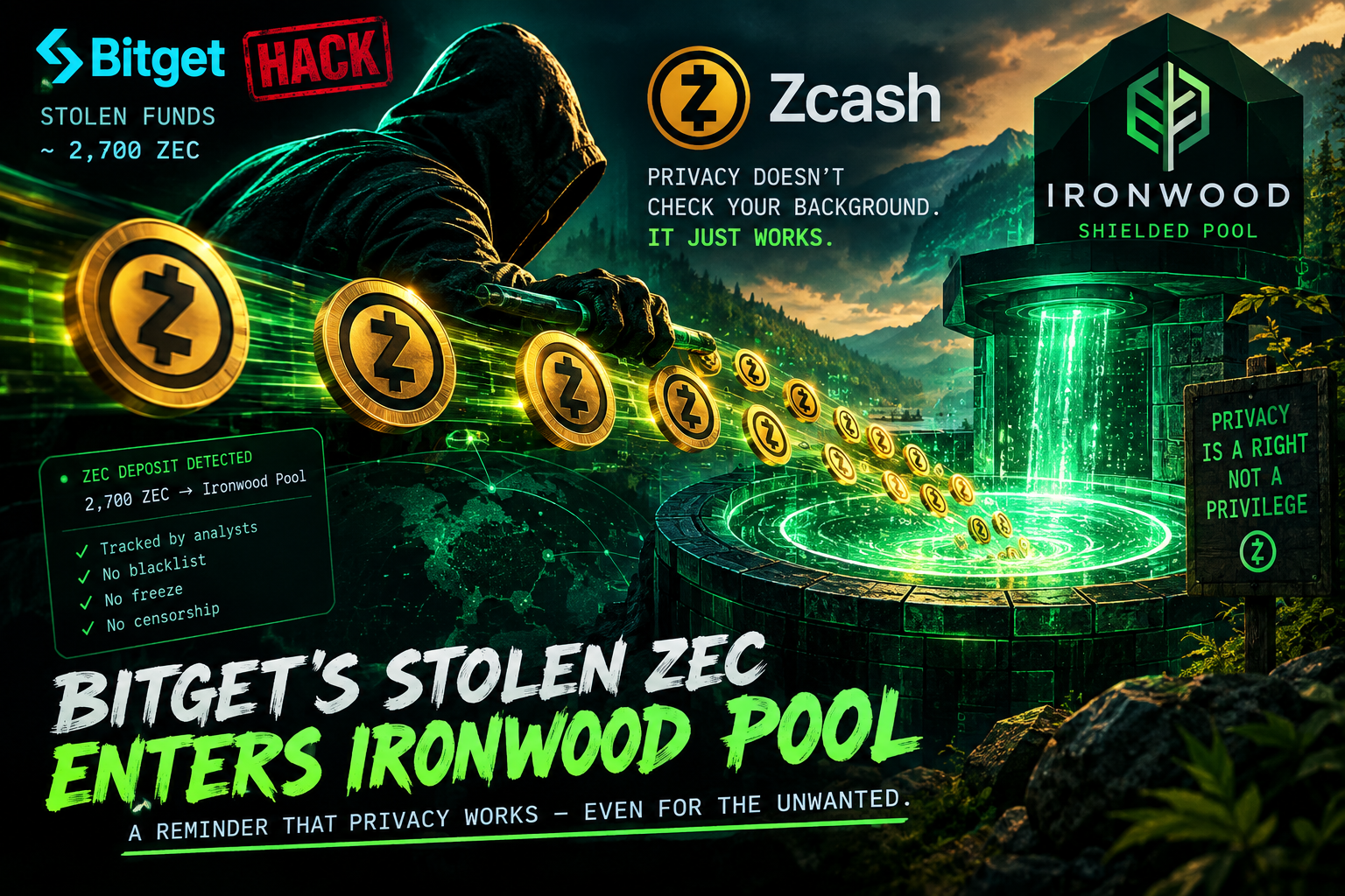 The Bitget Stolen ZEC Is Entering Ironwood. And Zcash Doesn’t Care.