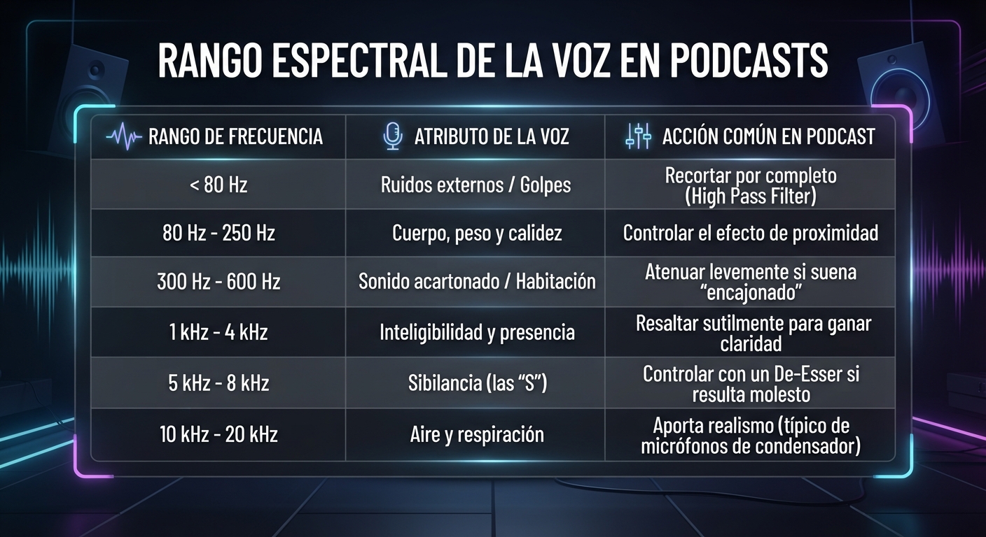 Rango espectral de la voz en podcasts