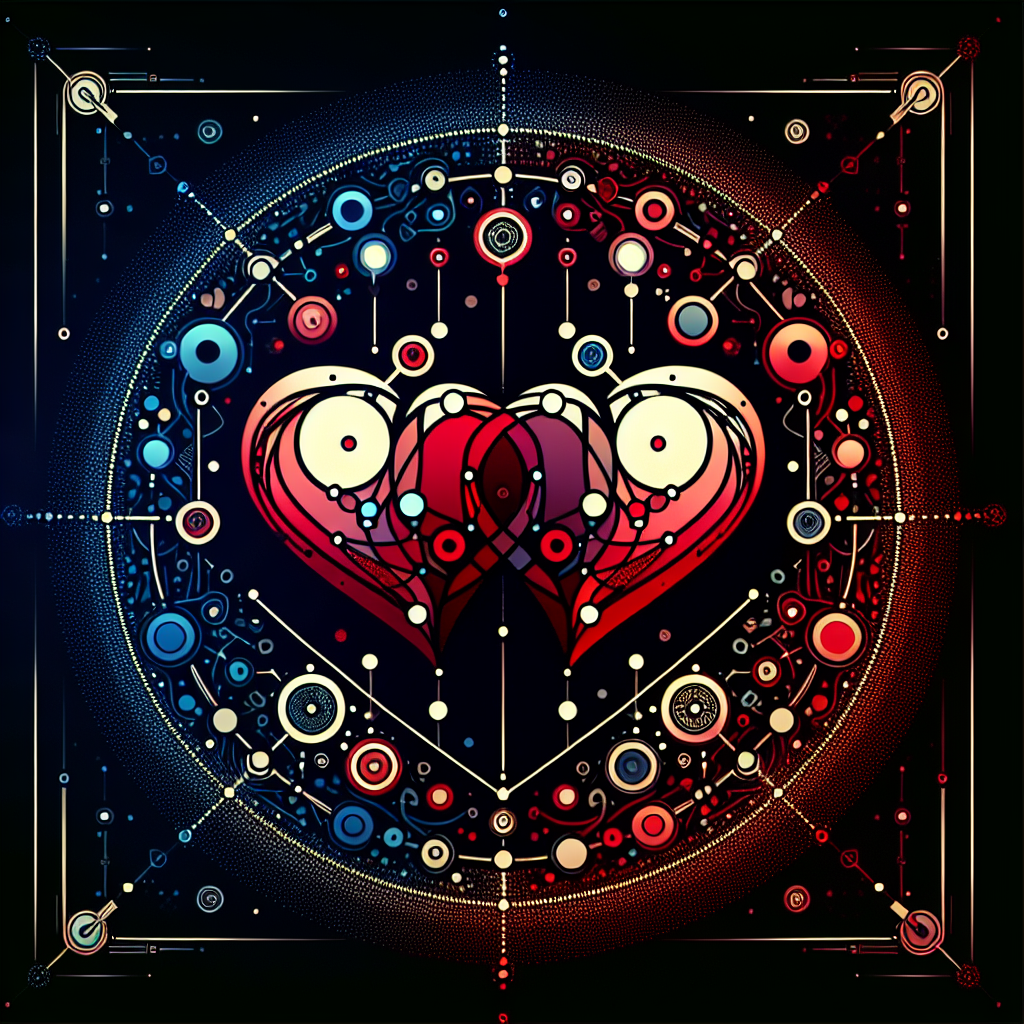 Two hearts, connected with nodes, shielded, radiant, hidden mess