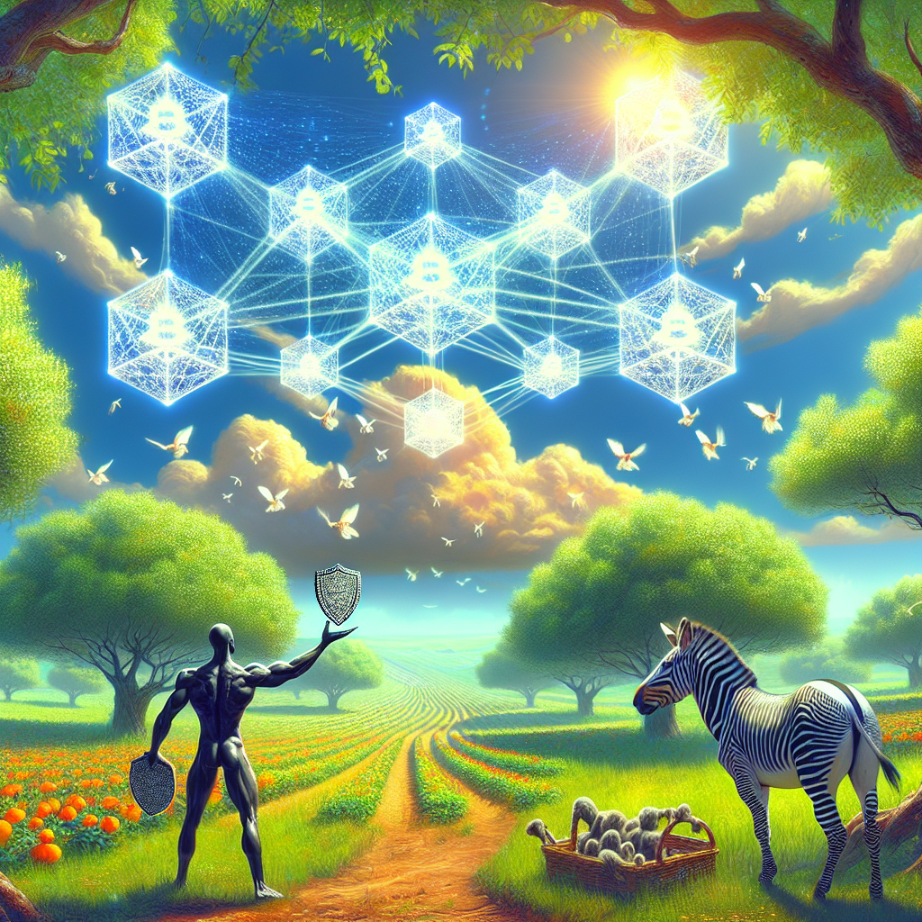 zero-knowledge proofs visualized as actions, block chain, orchar