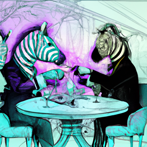 glitch, cypherpunk wizard zebras zebras, negotiating over a tabl