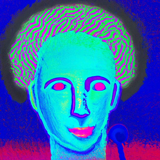 Psychedelic, retro-futuristic paiting of AI talking head