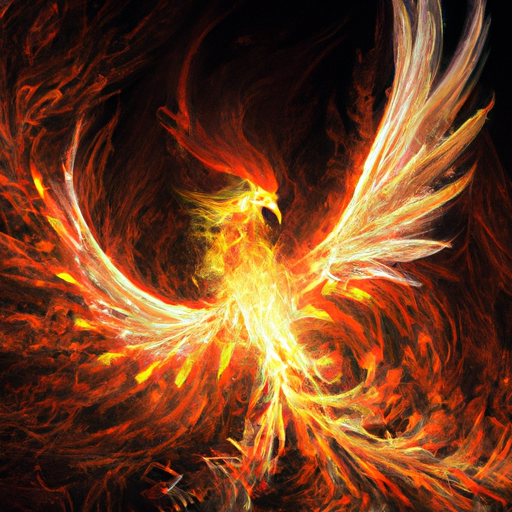 Powerful Phoenix exploding upwards in fractal psychedelic glory