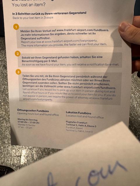 Filing a lost-and-found claim at FRA