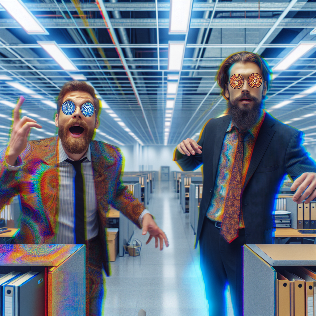 Dennis Ritchie and Richard Stallman tripping on Acid in a corpor