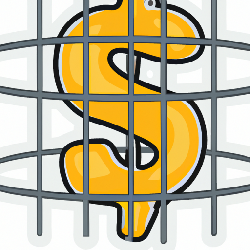 A cartoon dollar sign in jail behind iron bars