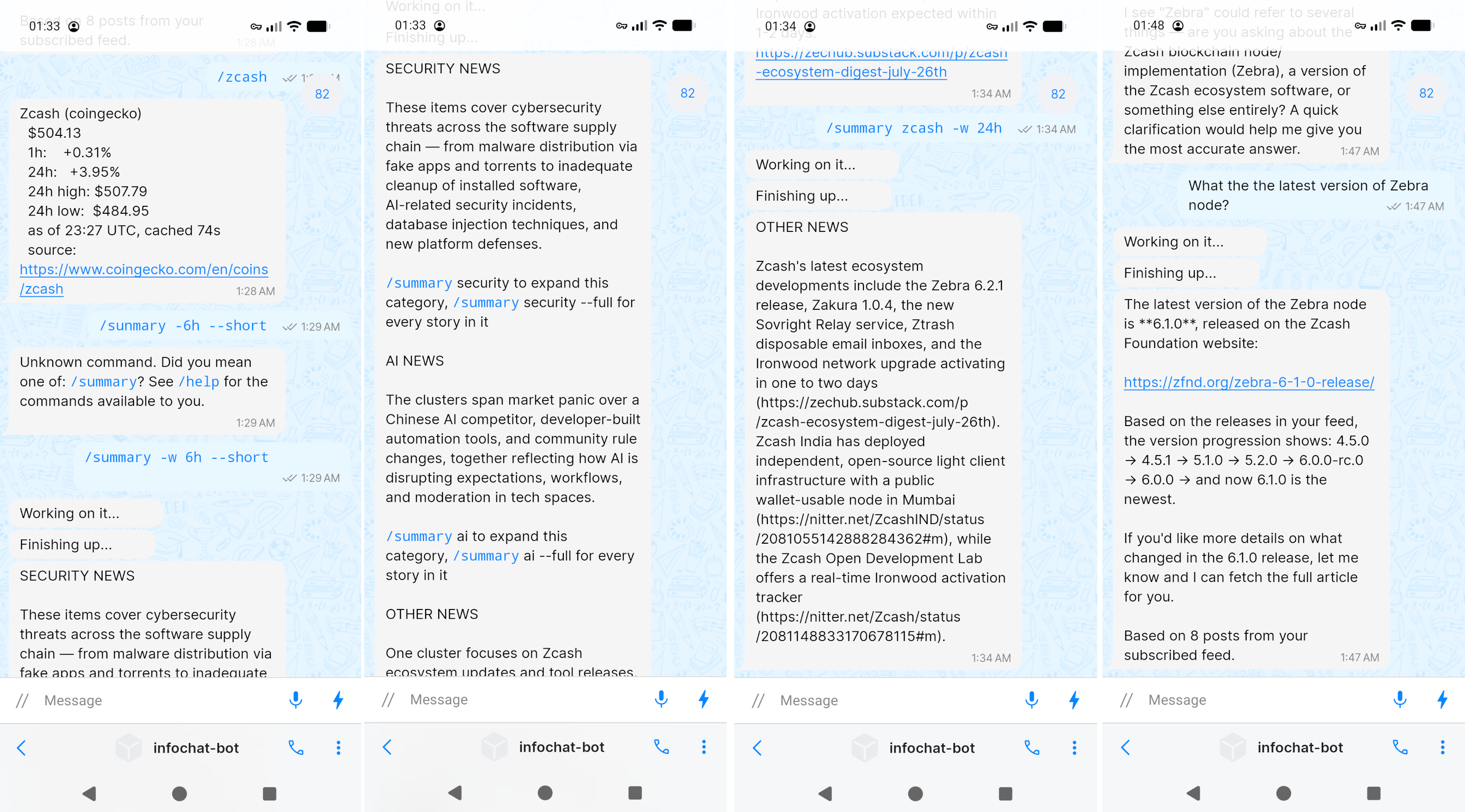 Infochat - chatbot with news digest for SimpleX & Signal