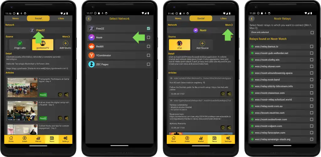 Switching between Social Networks and setting of the Nostr configuration