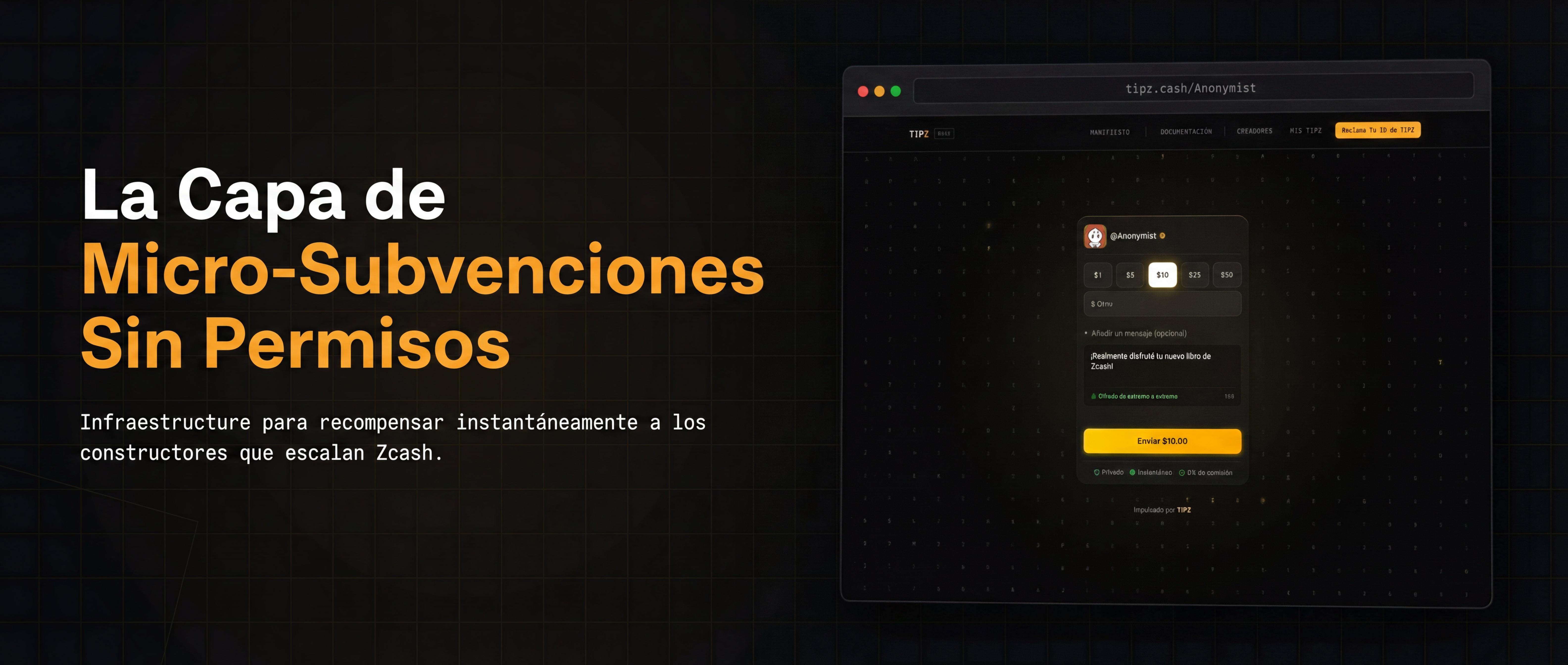 Financiación colectiva entre particulares para el ecosistema de Zcash. Envía cualquier criptomoneda y recibe ZEC protegido
