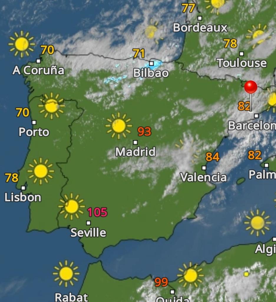 The temperature map of Spain