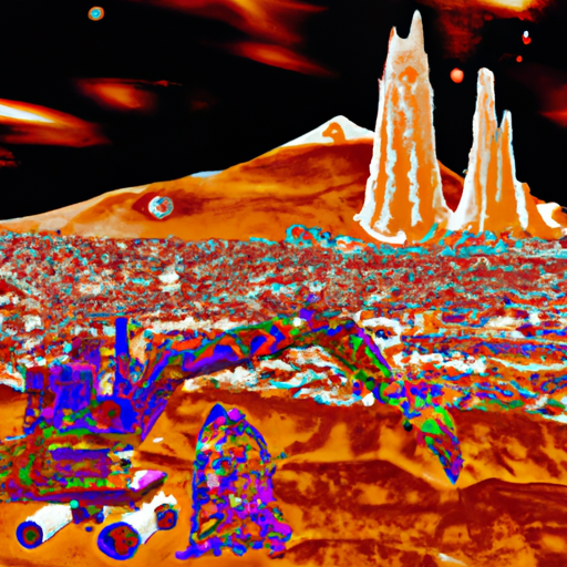 terraforming mars with futuristic heavy machinery (psychedelic)