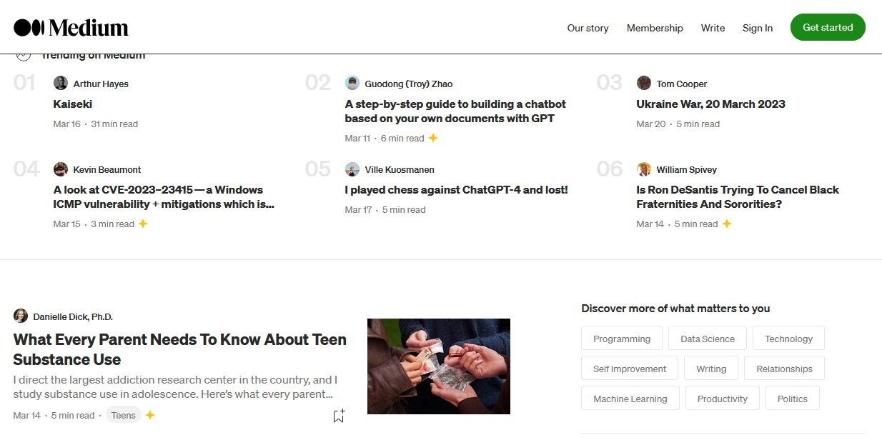En Medium todo está en inglés
